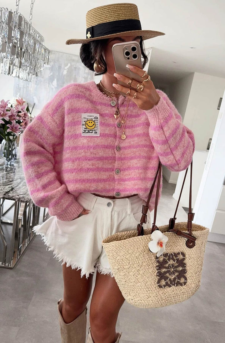Annabelle Striped Cardigan-Pink
