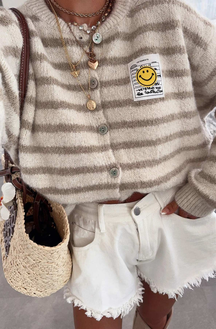 Annabelle Striped Cardigan-Stone