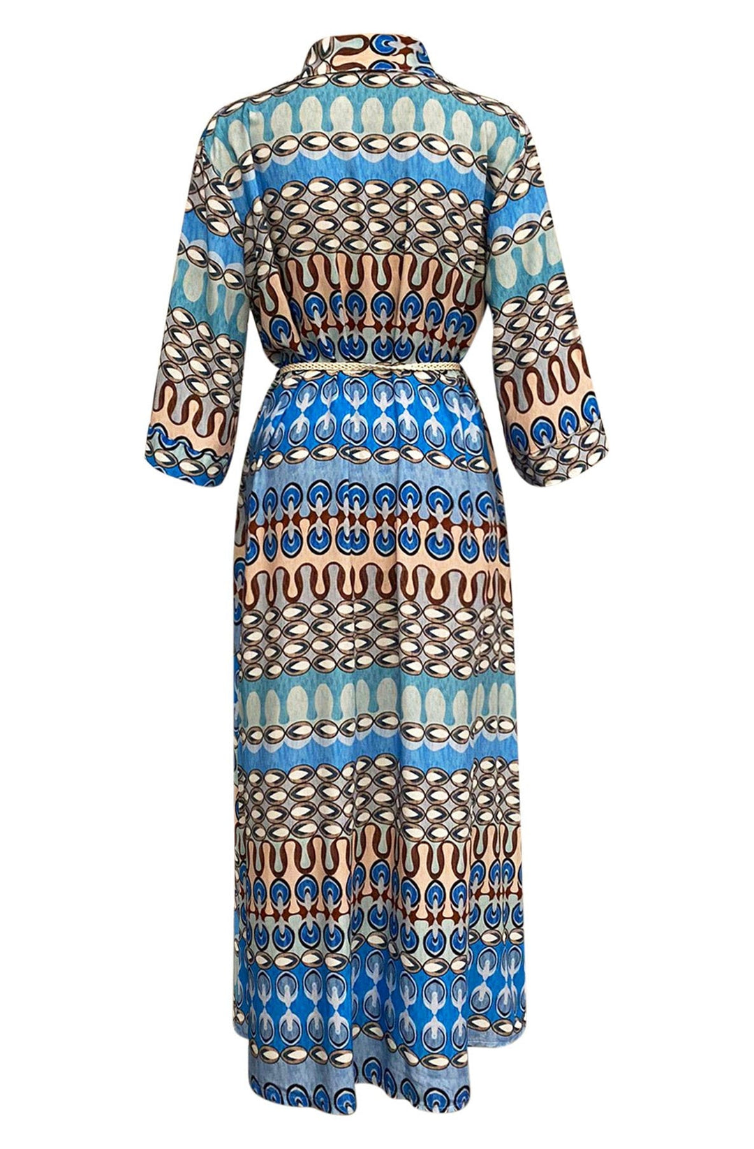 Leticia Belted Patterned Midaxi Shirt Dress-Blue