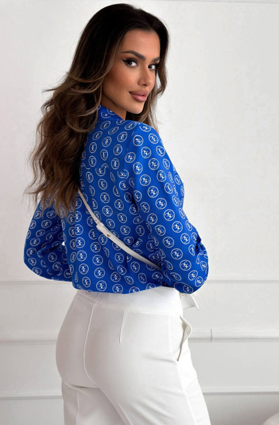 Mariya Geo Print Shirt Blouse Top-Royal Blue