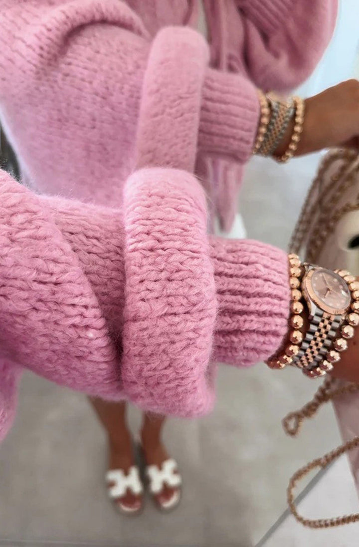 Meredith Tie-Up Knitted Cardigan-Pink