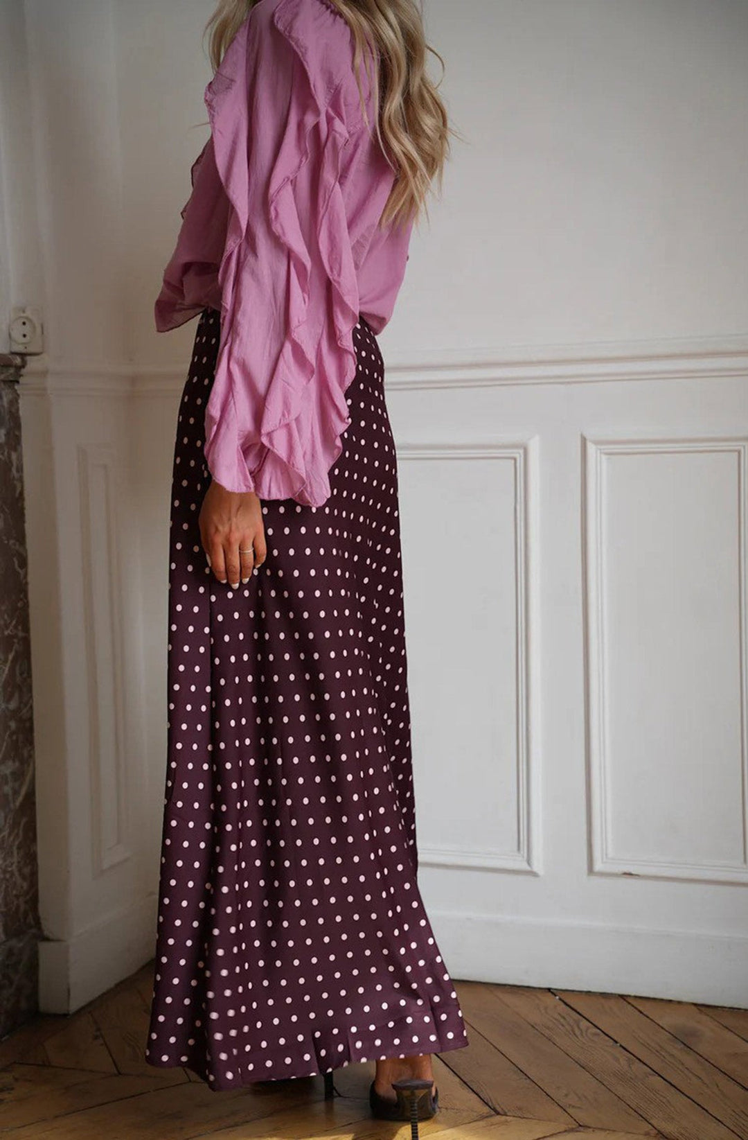 Mirella Polka Dot Maxi Skirt-Wine