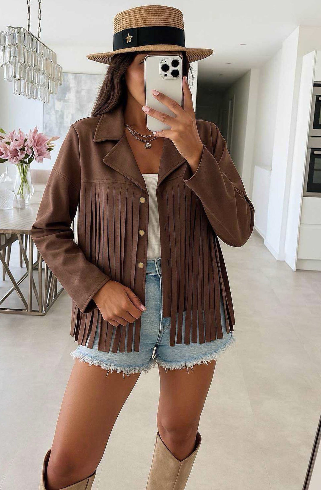 Montana Suede Fringe Jacket-Brown