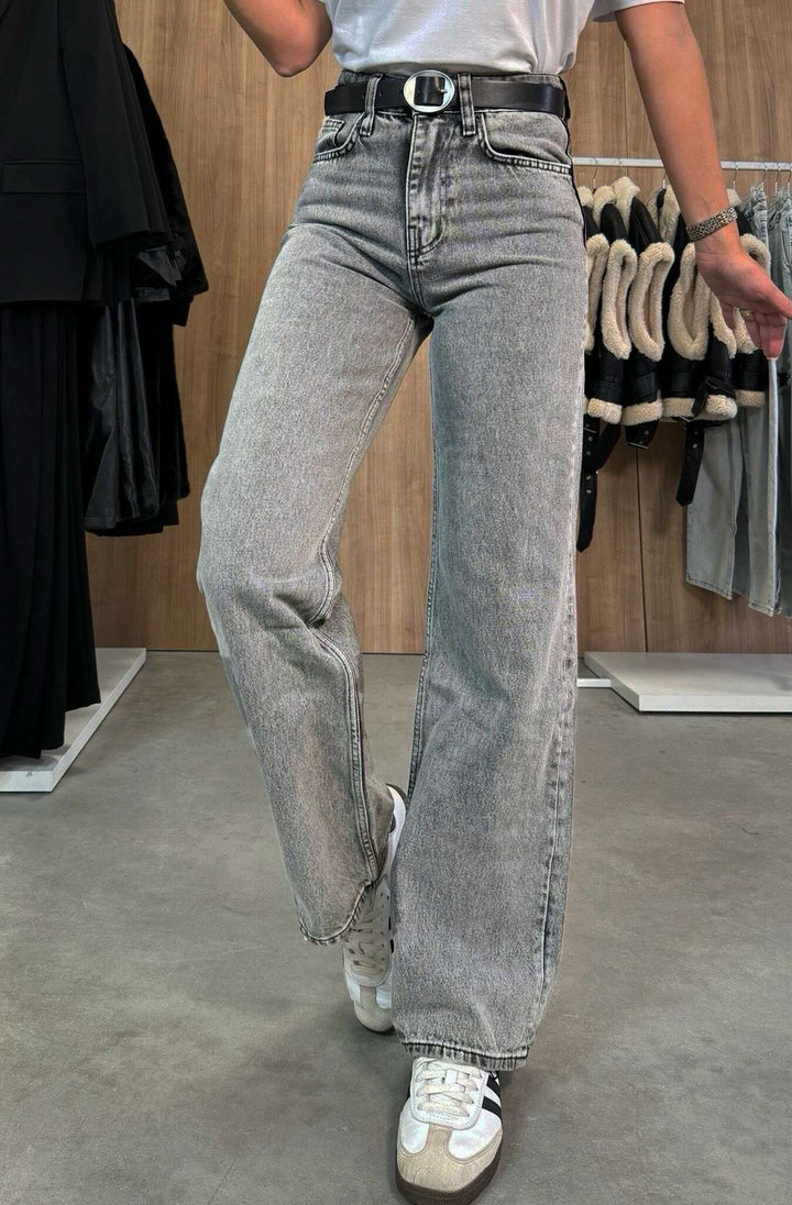 Nika Wide Leg Denim Jeans-Grey