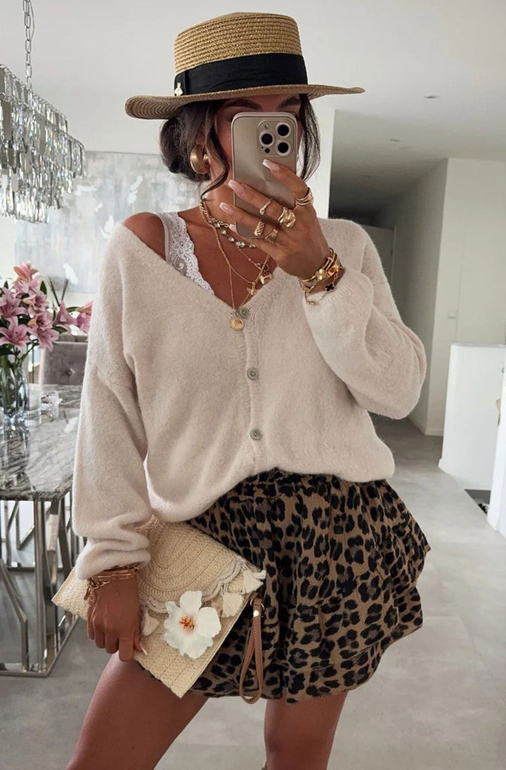 Rebecca Long Sleeves Light Knitted Cardigan-Cream