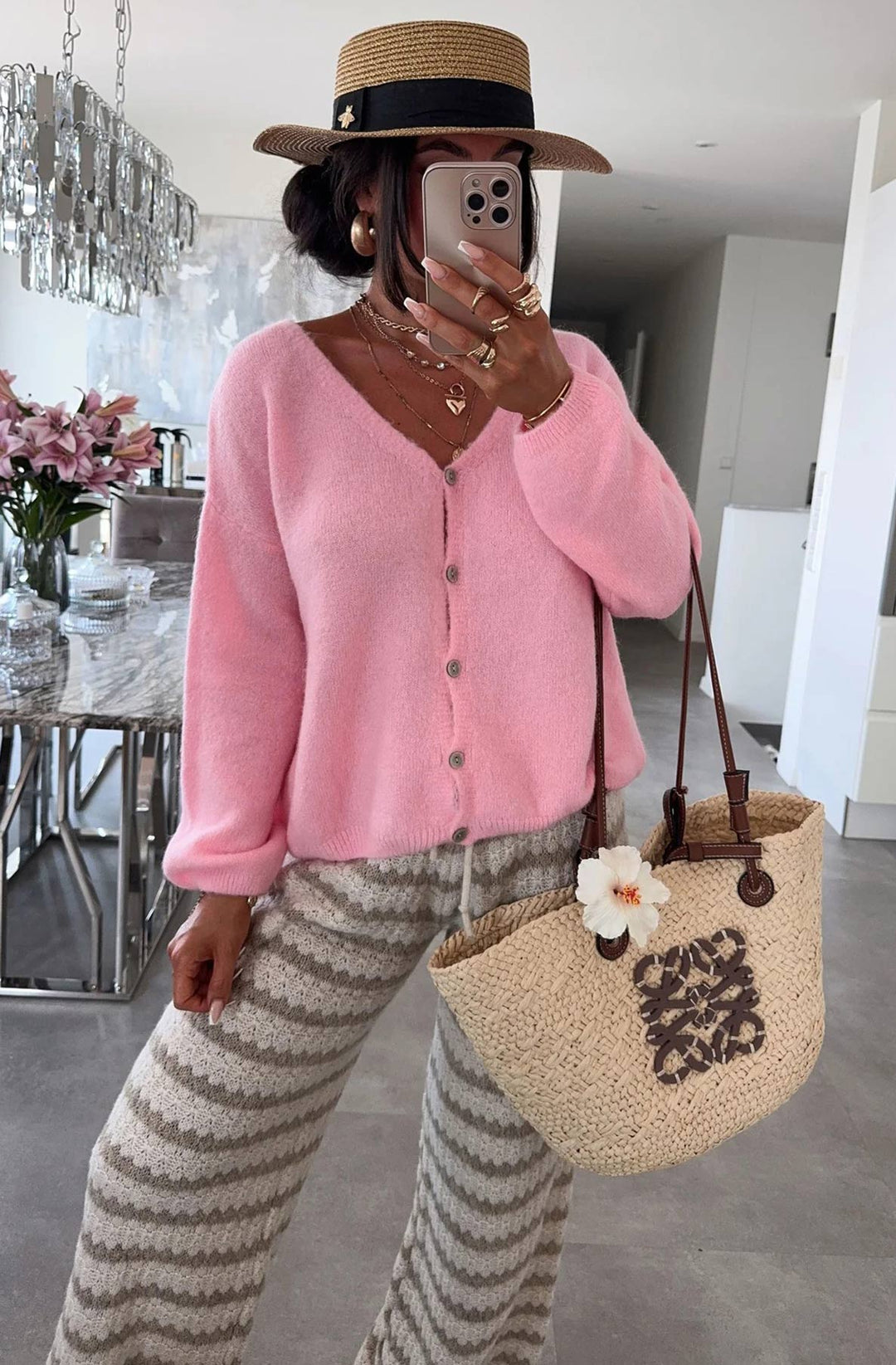 Rebecca Long Sleeves Light Knitted Cardigan-Pink