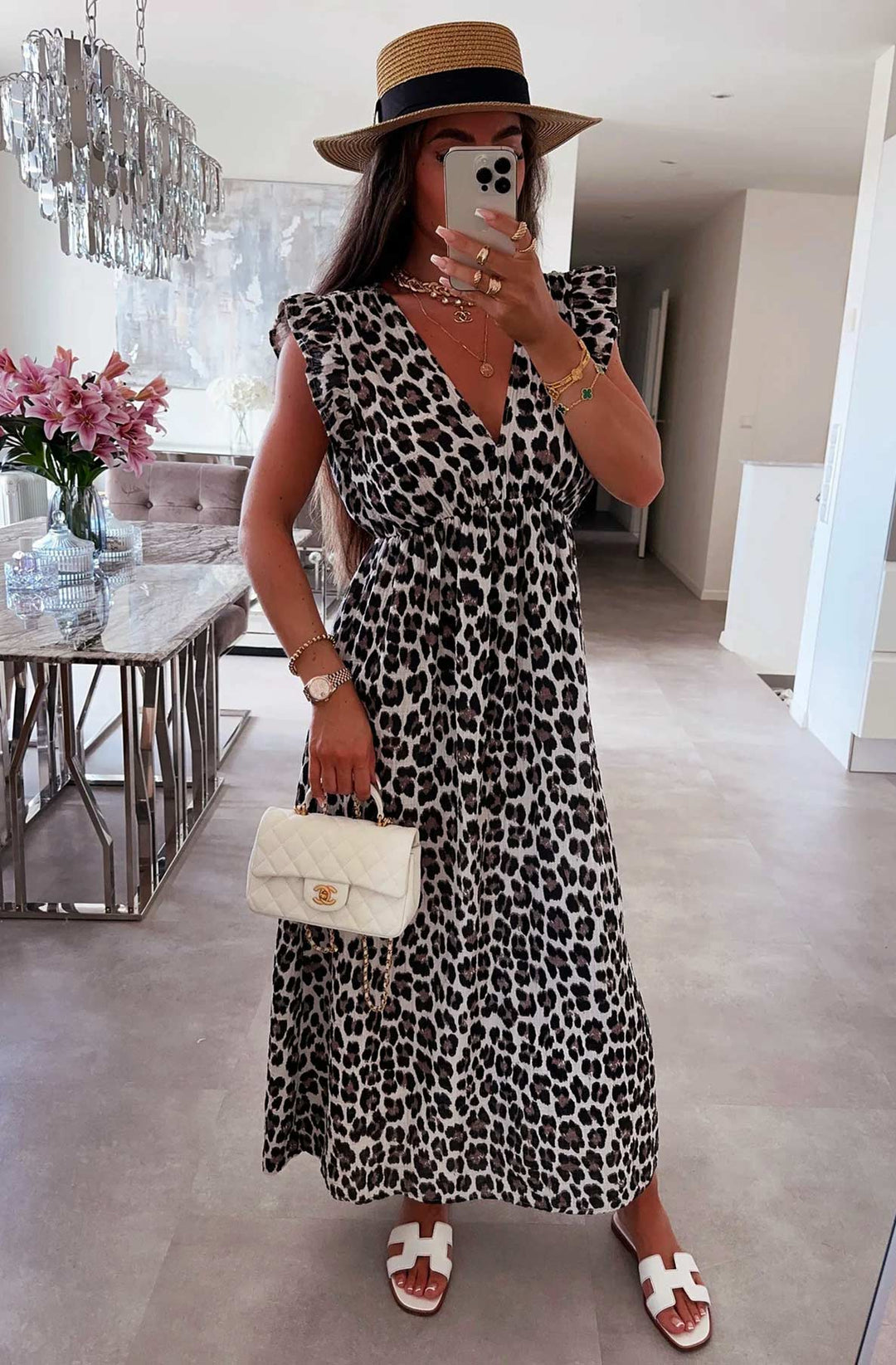 Ruth Leopard Animal Print Maxi Dress-Brown