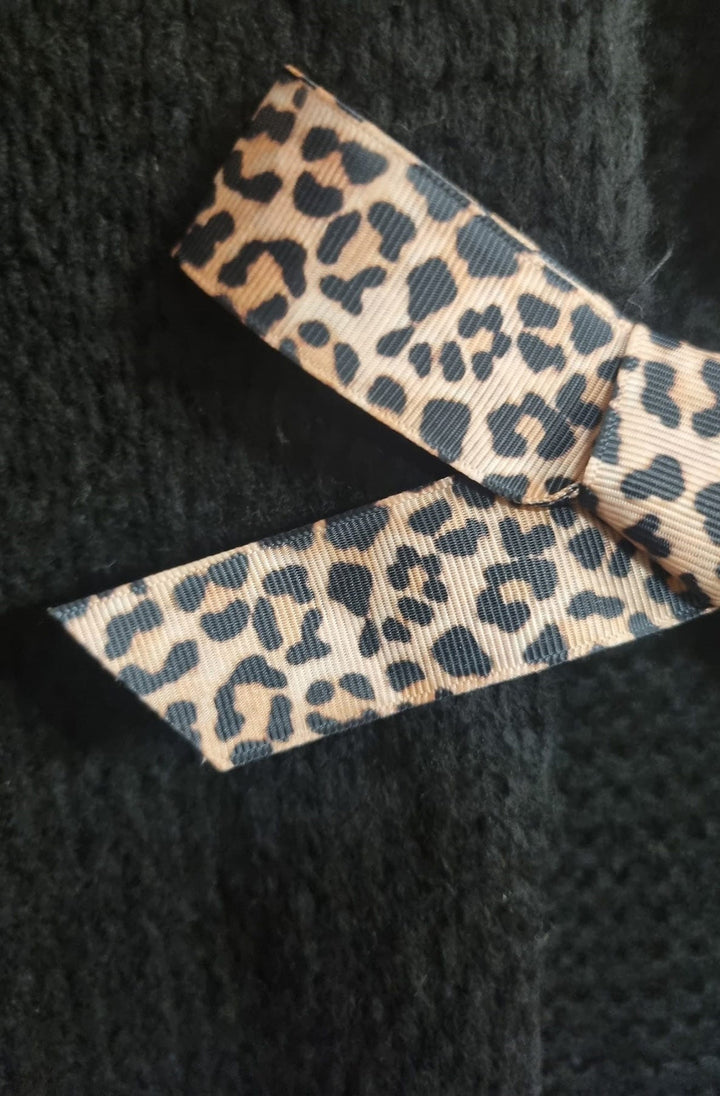 Stephanie Leopard Tie-Up Knitted Cardigan-Black