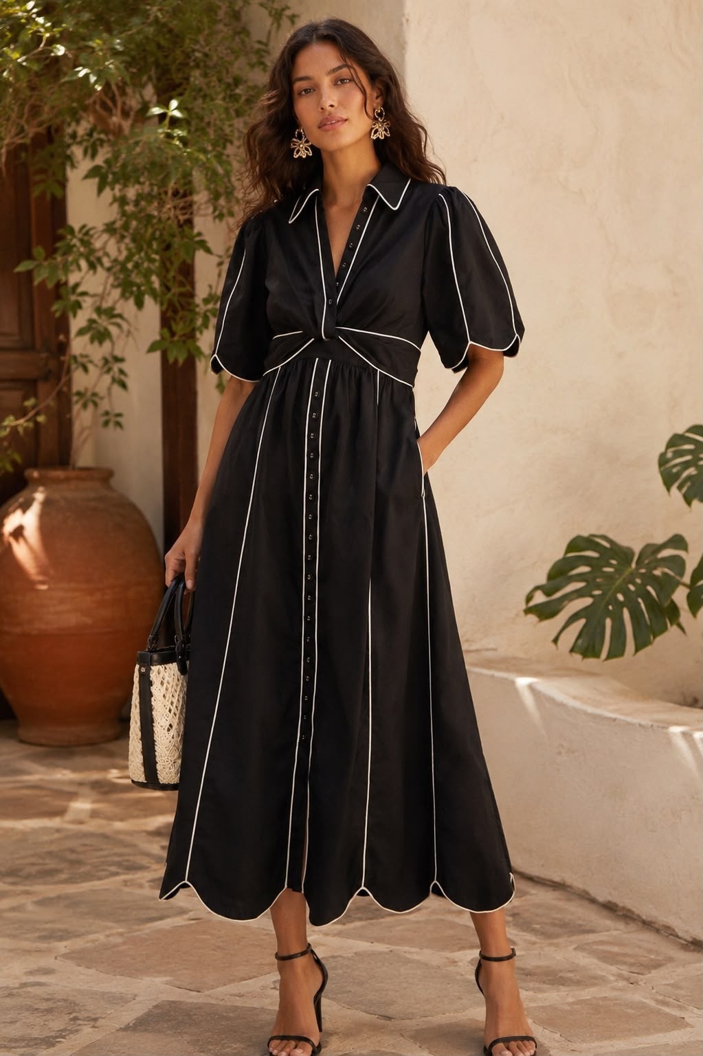 Farm Rio Black White Black Maxi Dress