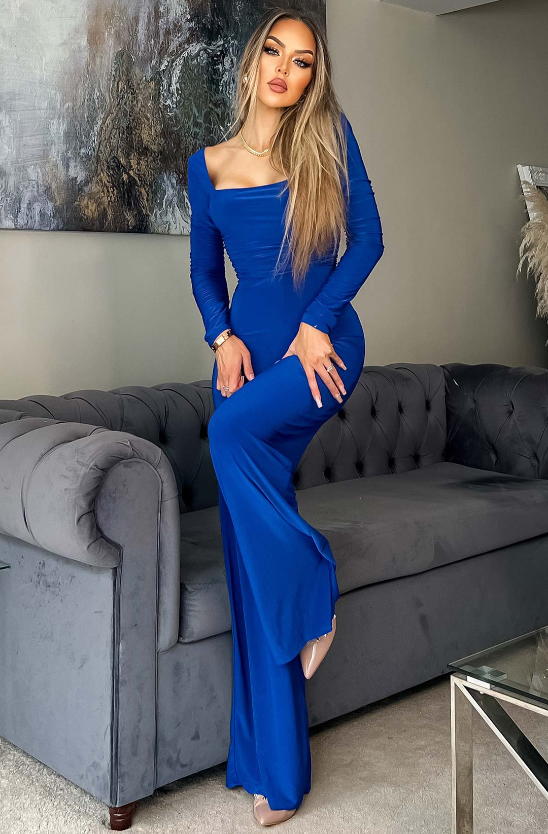 Stefania Ruched Wide Leg Jumpsuit-Royal Blue