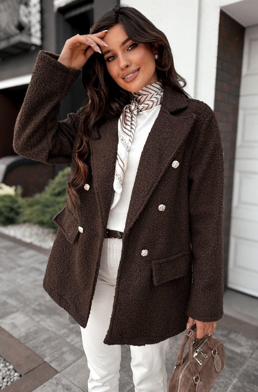 Arla Bouclé Blend Blazer Coat-Dark Brown