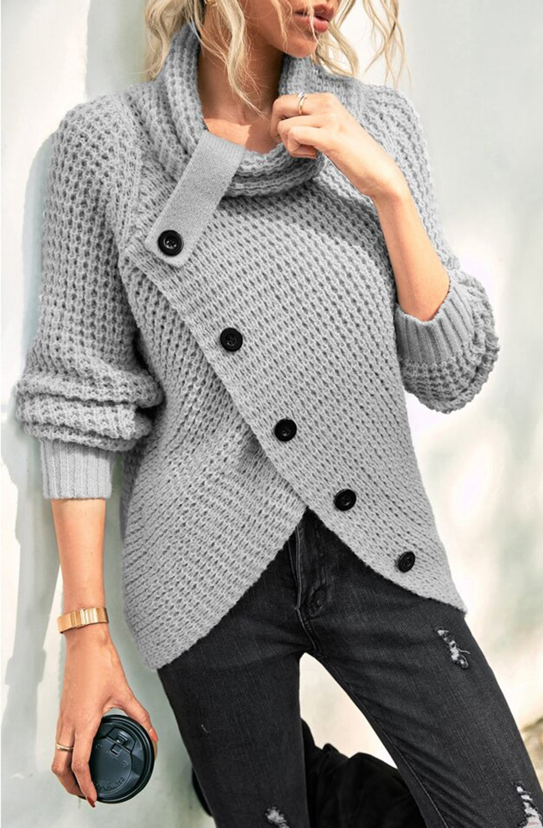 Arlene Asymmetric Pullover Sweater Top-Grey