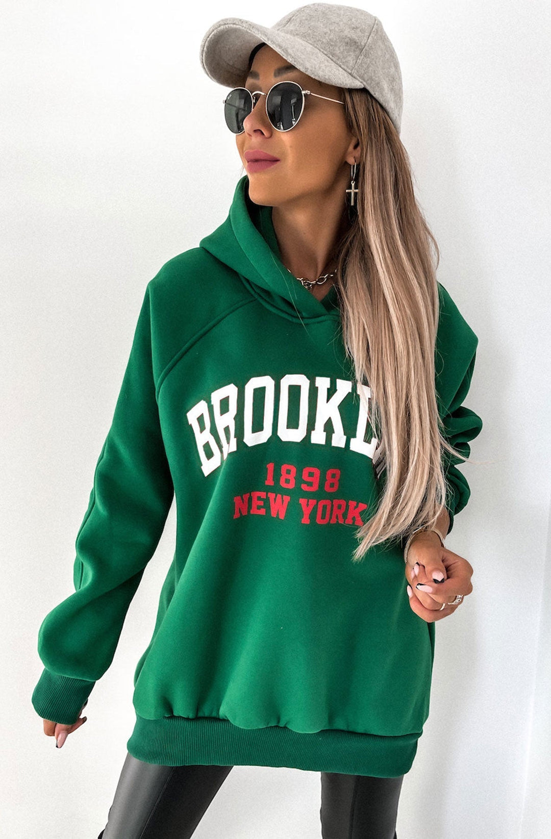 Brooklyn 'NY' Oversized Hoodie Jumper Sweatshirt-Green