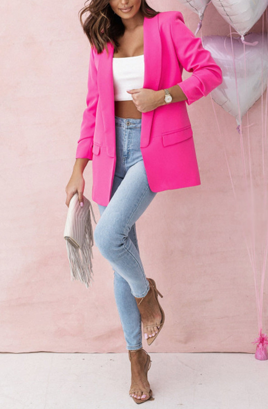 Carerra Oversized Blazer Jacket-Hot Pink