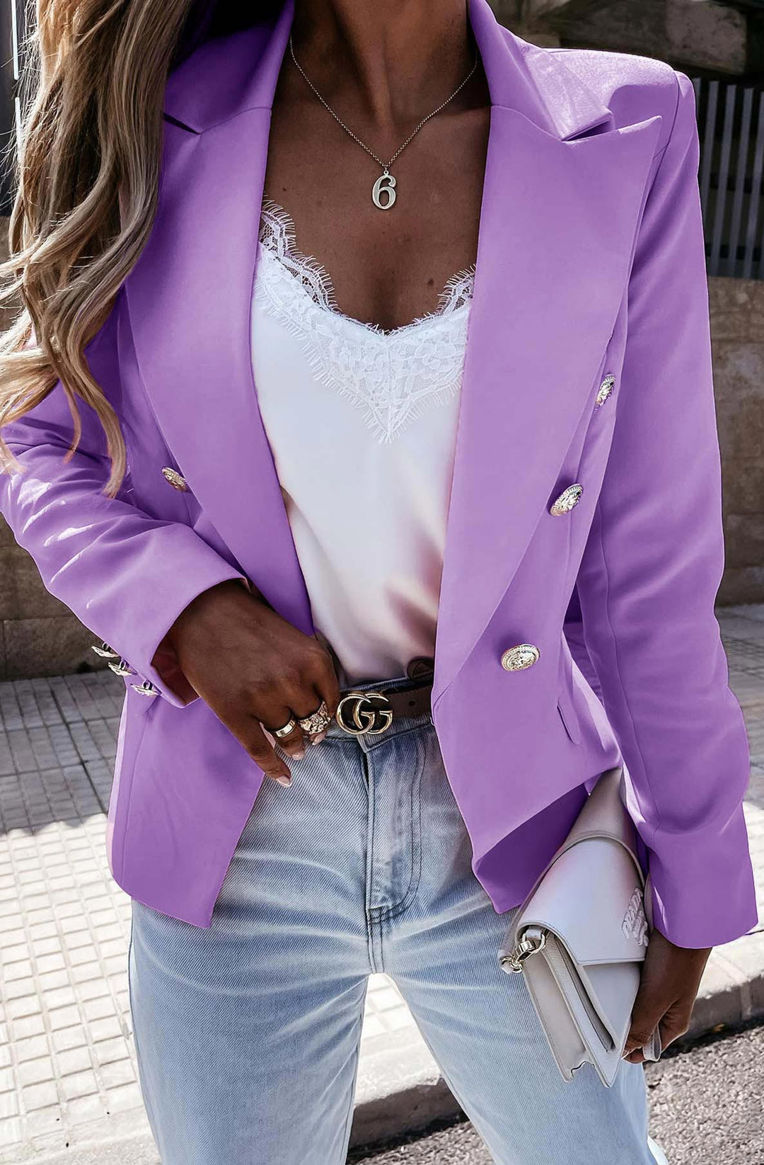 Cortana Button Detail Blazer Jacket-Purple