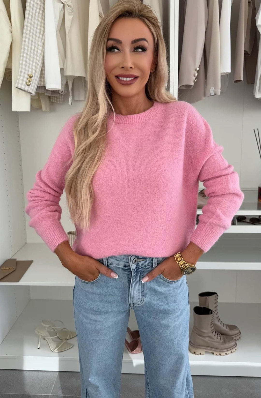 Elisha  Alpaca Lightweight Knitted Jumper Sweater-Pink