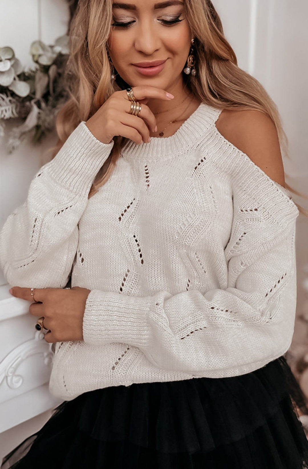 Eska Cold Shoulder Knitted Jumper-Stone