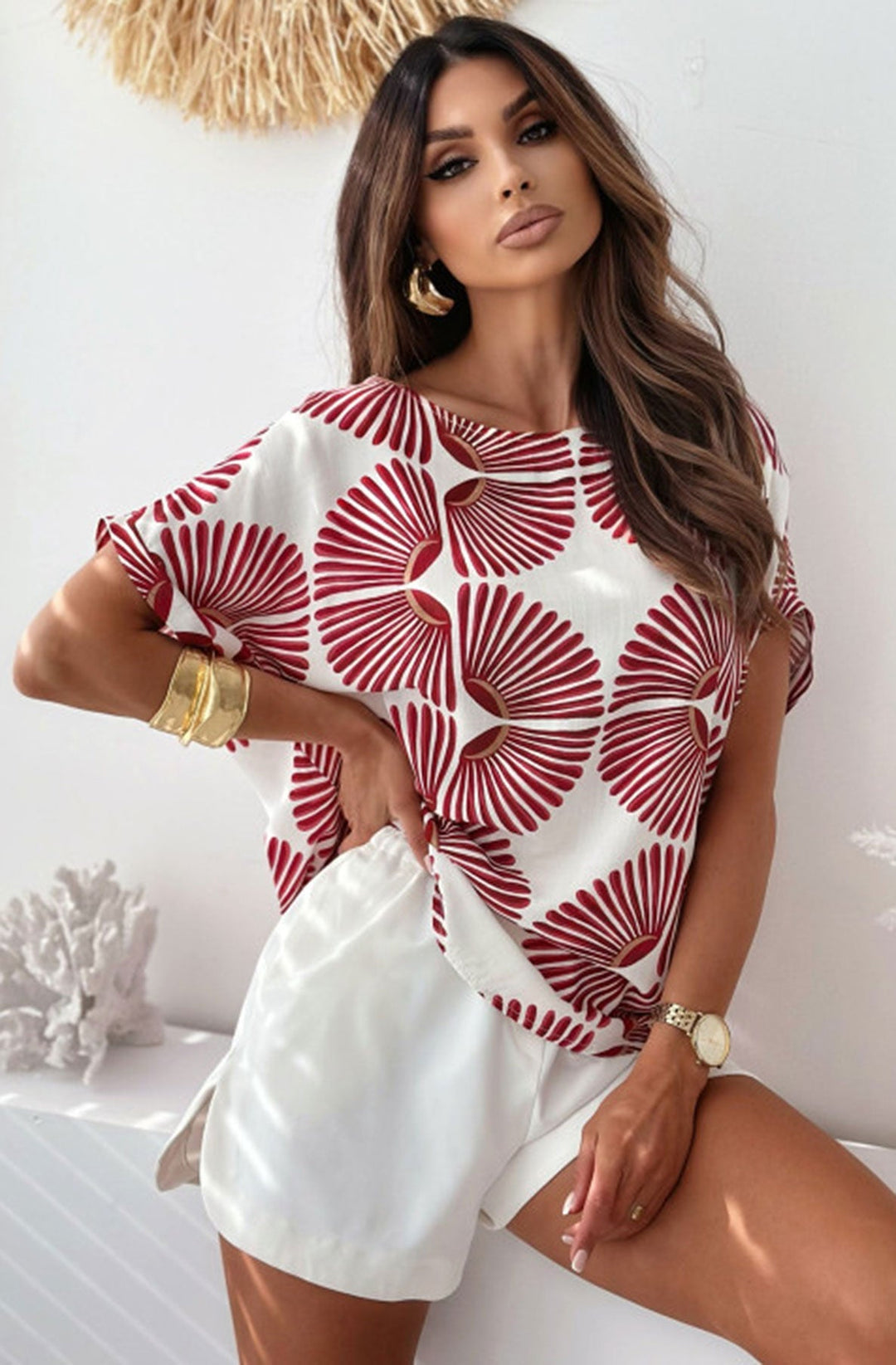 Esme Patterned T. Shirt Top-Red