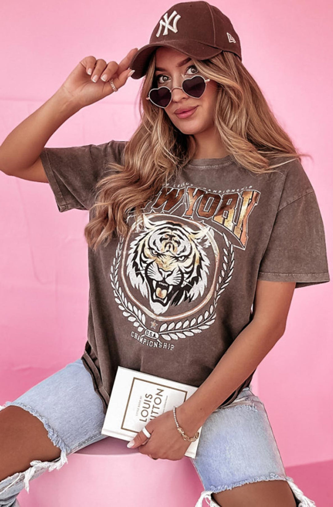 Farah 'NY Tiger' Graphic Printed Oversized T. Shirt Top-Charcoal