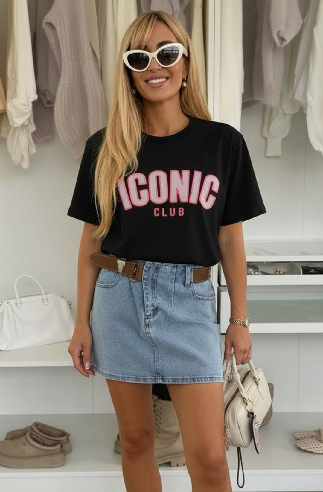 'ICONIC Club' Front Graphic Print T-Shirt-Black