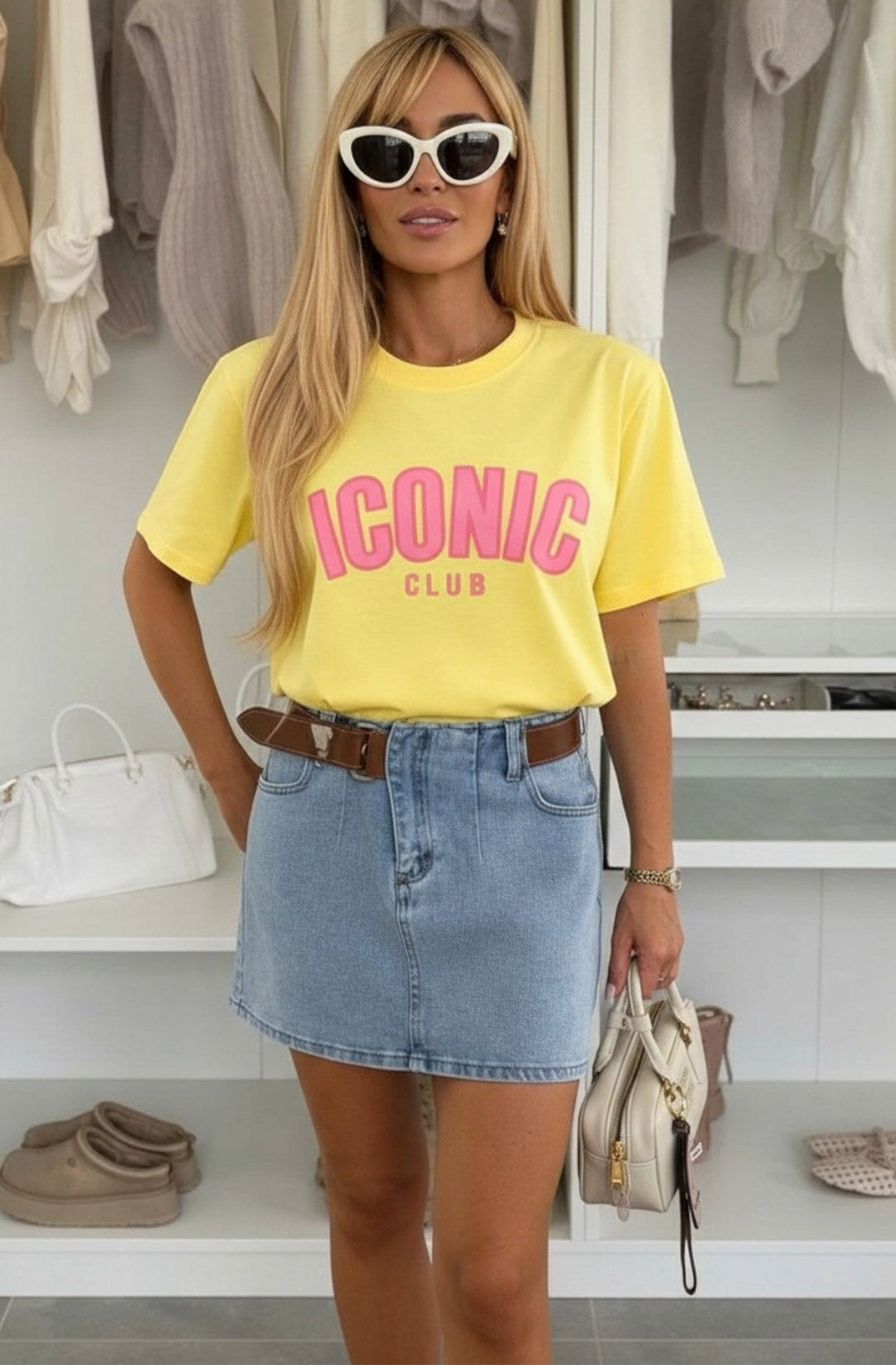 'ICONIC Club' Front Graphic Print T-Shirt-Yellow