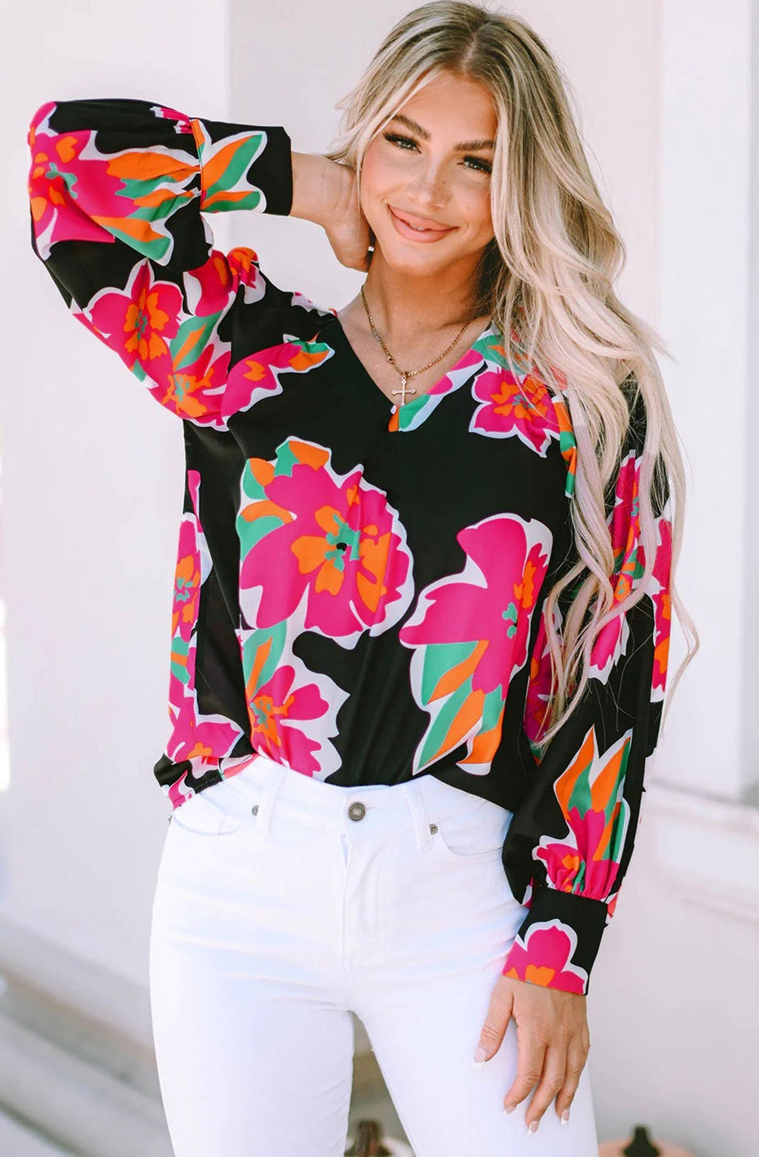 Imogen Abstract Floral Blouse Shirt Top-Multi