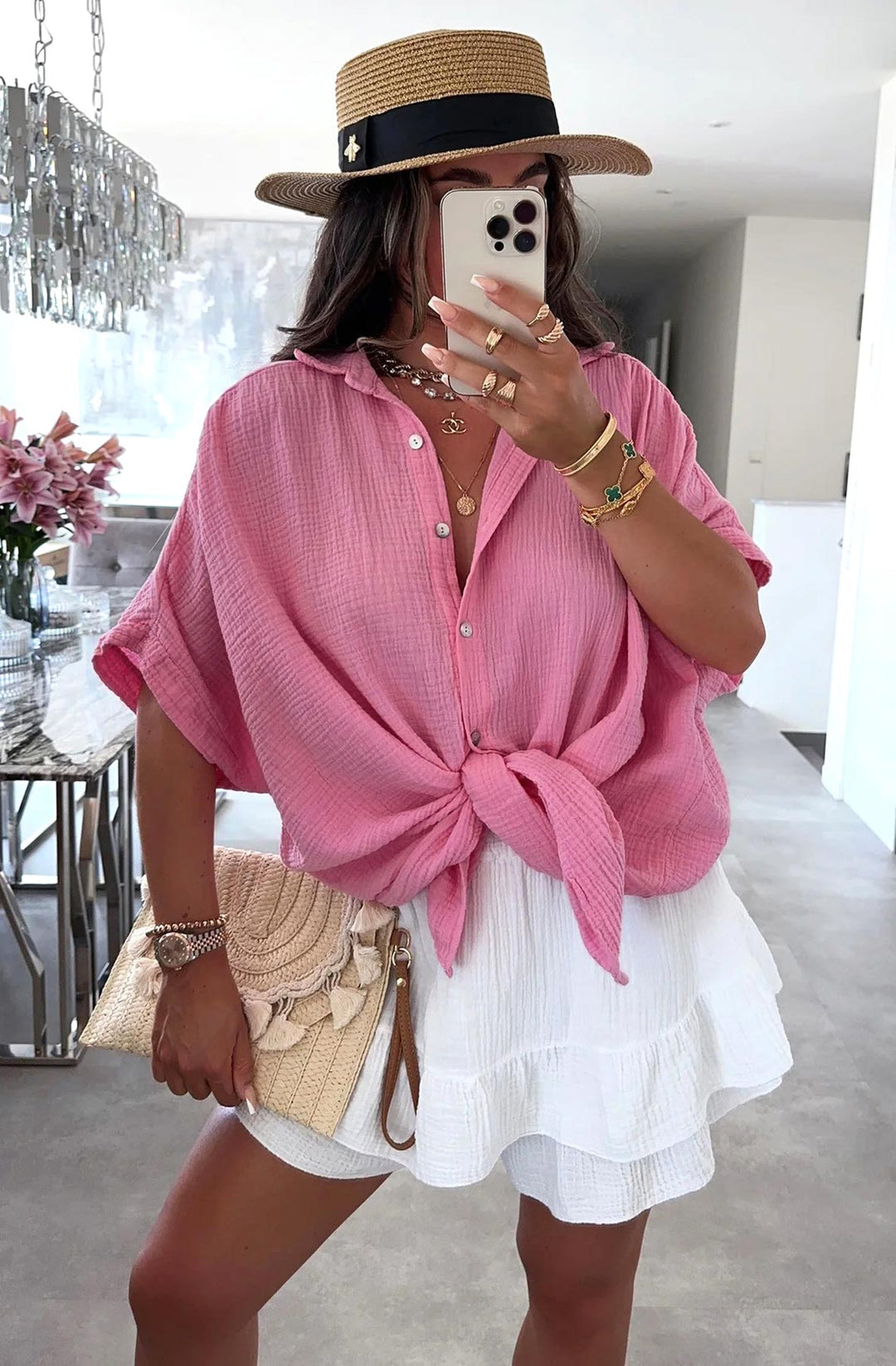 Julie Oversized Blouse Shirt Top-Pink