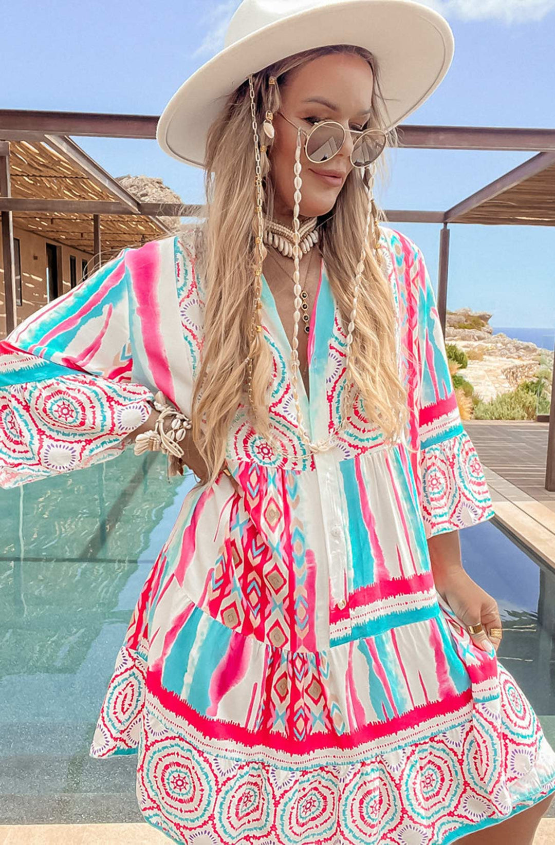 Kira Tie Dye Oversized Tunic Dress-Pink