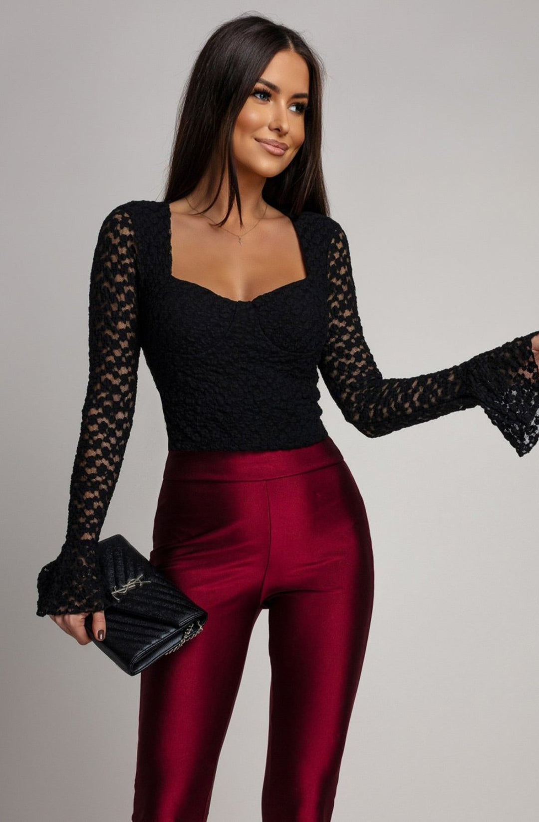 Lexi Sweetheart Corset Style Lace Blouse Top-Black