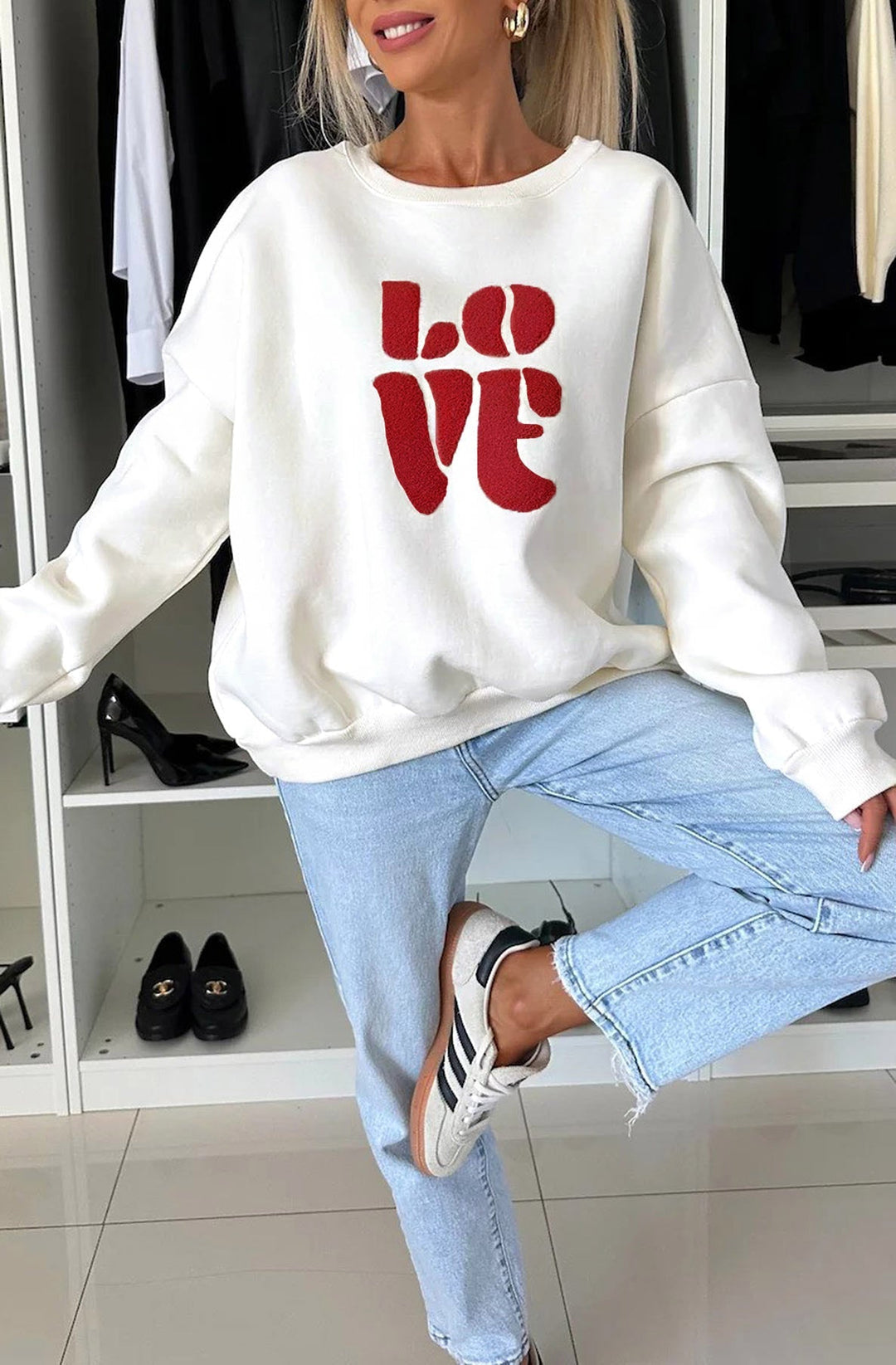 'LOVE' Graphic Printed Jumper Sweater Top-Wine