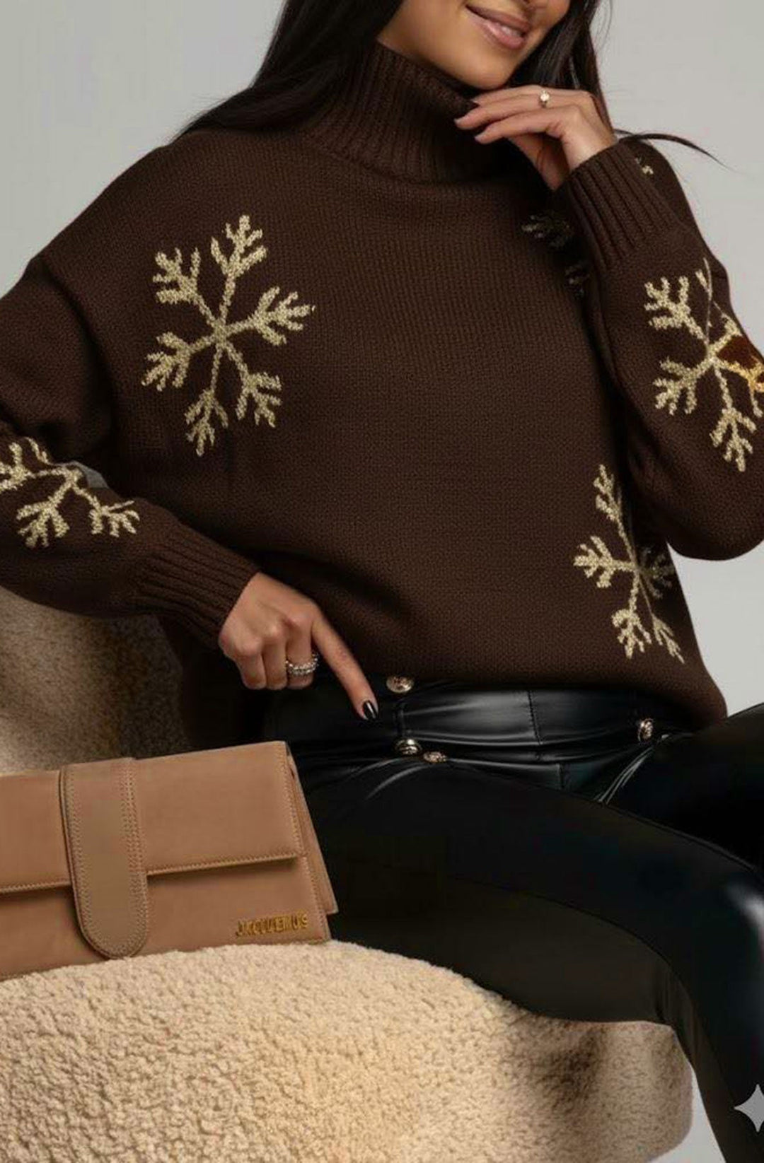 Lumina Christmas ‘Snowflake Shimmer’ Jumper Top-Chocolate