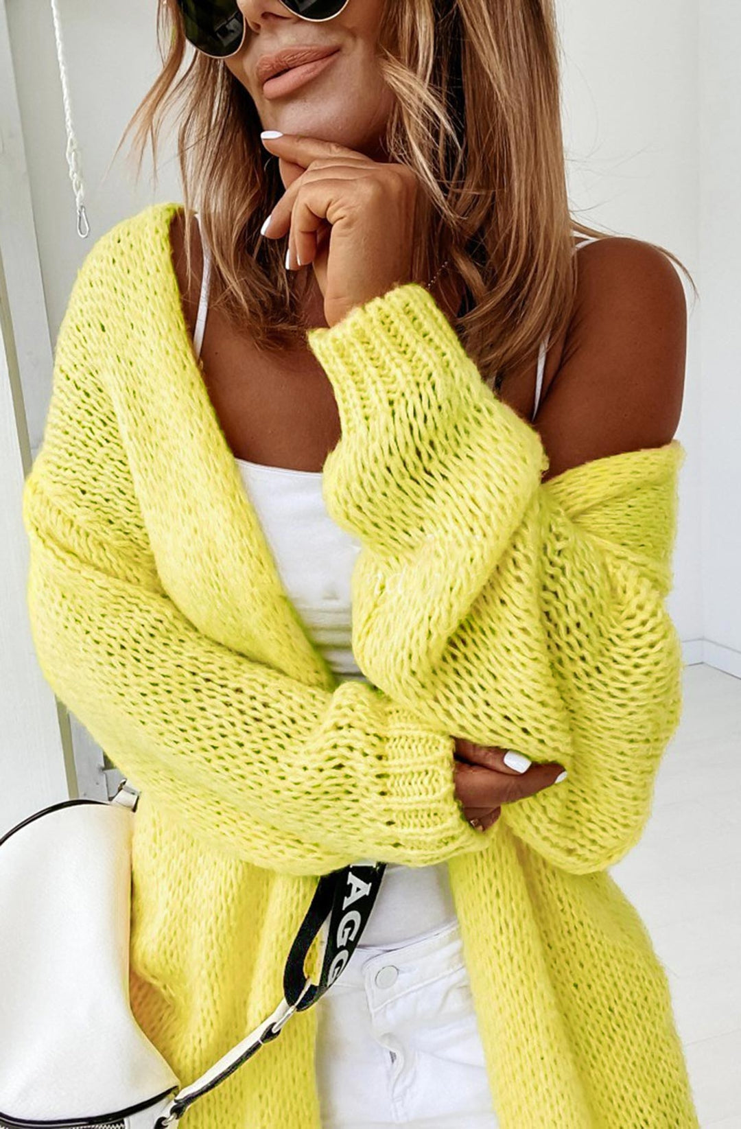 Marcia Longline Knitted Cardigan-Yellow