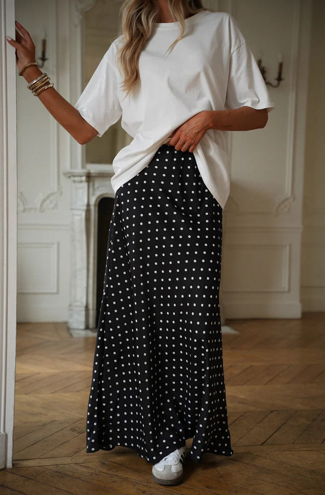 Mirella Polka Dot Maxi Skirt-Black