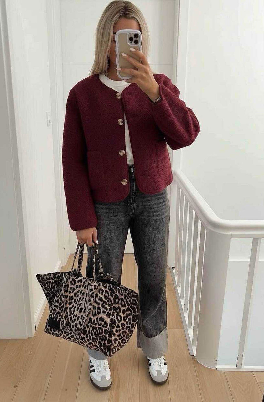 Mora Soft Bouclé Button Shacket-Wine