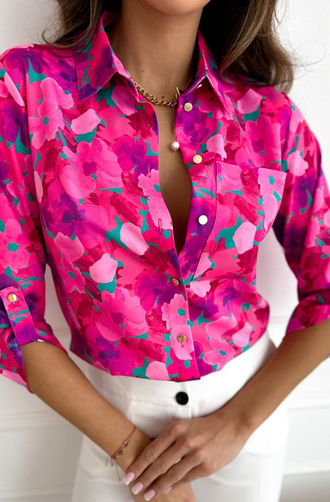 Neve Floral Printed Shirt Blouse Top-Pink