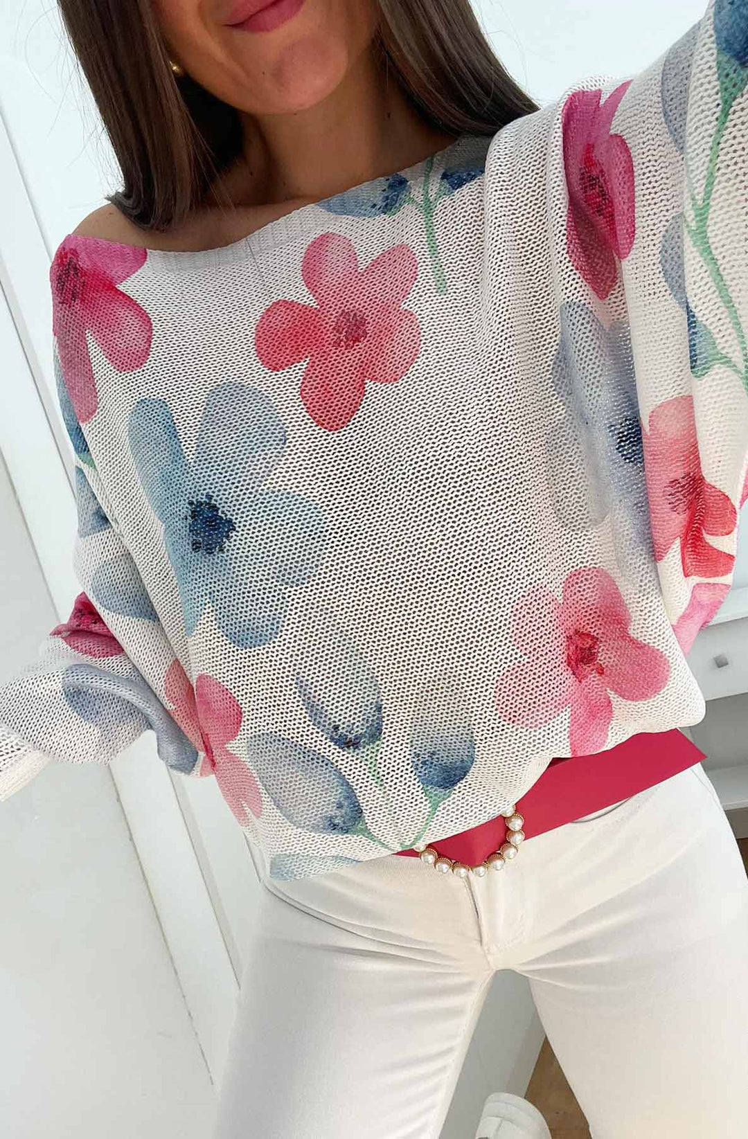 Sandra Floral Printed Batwing Top-Pink