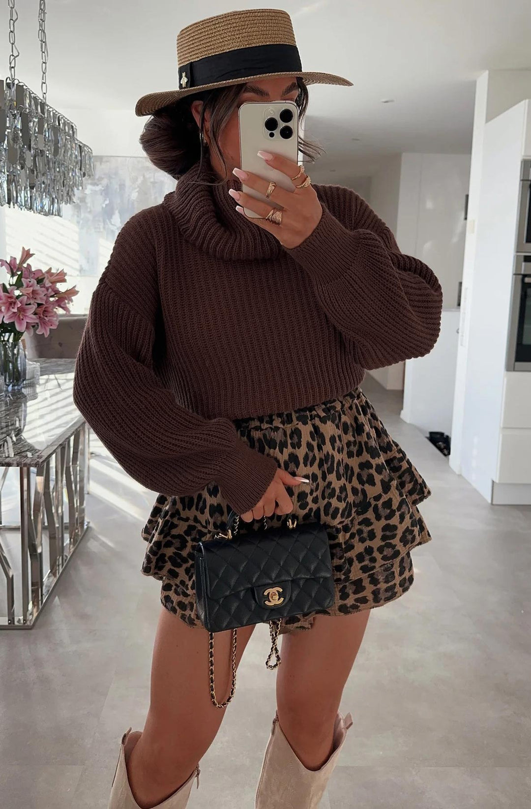 Silvia Oversized Turtleneck Sweater Jumper-Brown