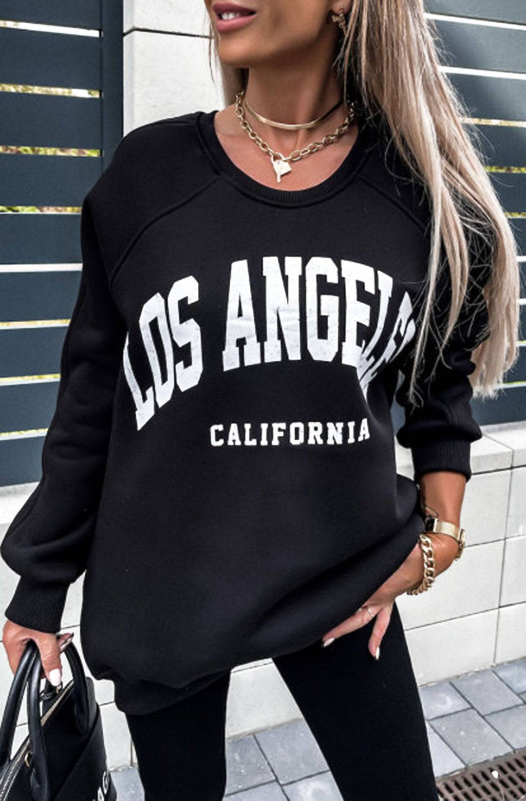 Vail Oversized 'LA California' Printed Jumper Sweatshirt-Black