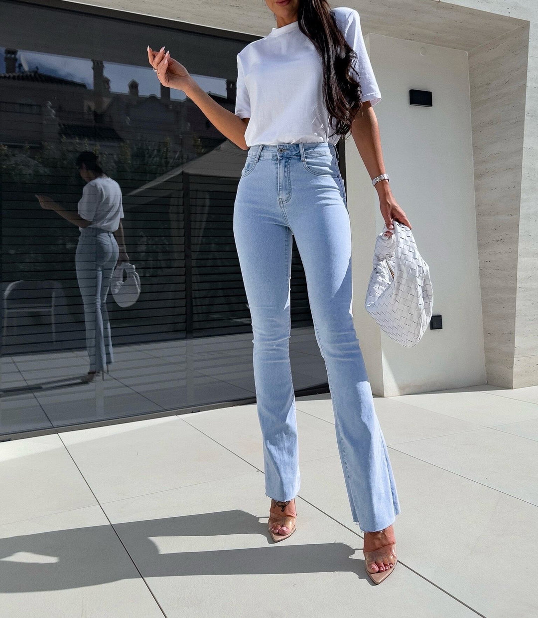 Vionette Flare Push Up High Waist Jeans-Light Blue