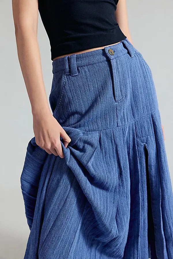 Free People 53rd Street Midi Maxi Skirt Denim Cotton Blue Boho