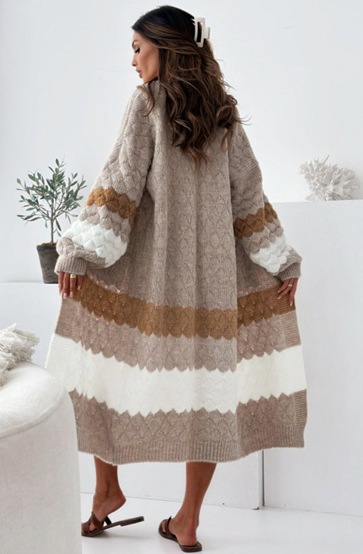 Alexis Longline Contrast Knitted Cardigan-Brown