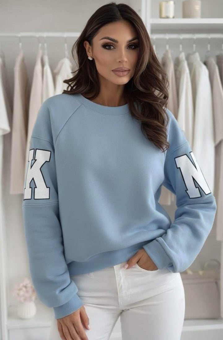 Amber ‘RKNE’ Oversized Raglan Letter Sleeve Sweatshirt Top