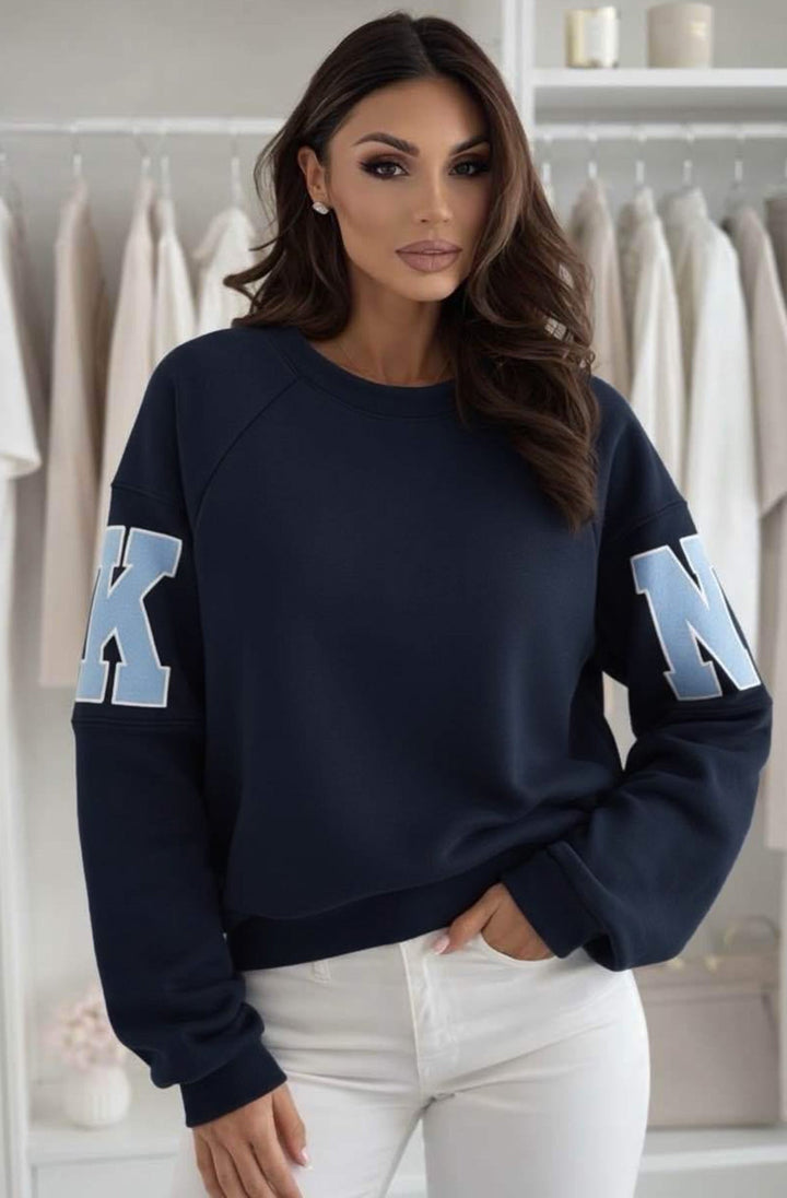 Amber ‘RKNE’ Oversized Raglan Letter Sleeve Sweatshirt Top