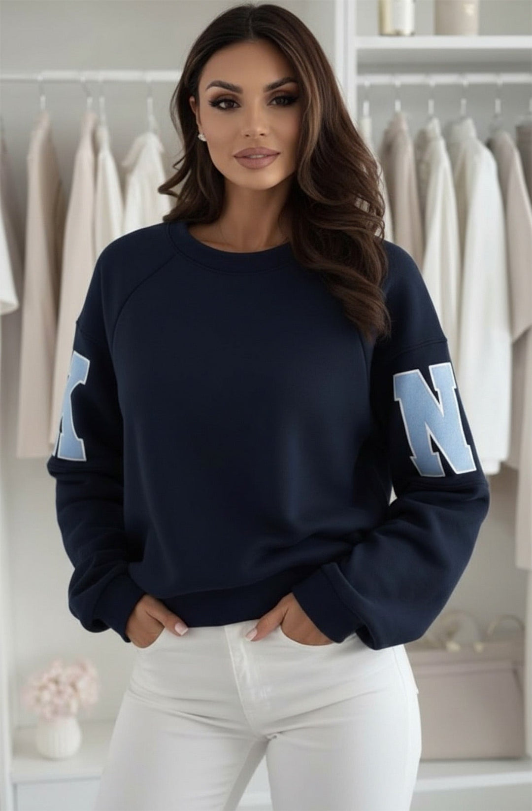 Amber ‘RKNE’ Oversized Raglan Letter Sleeve Sweatshirt Top