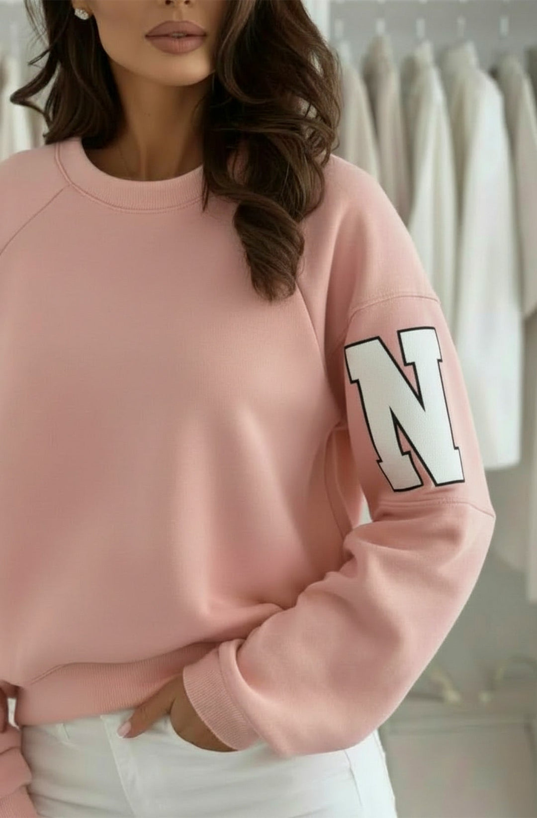 Amber ‘RKNE’ Oversized Raglan Letter Sleeve Sweatshirt Top