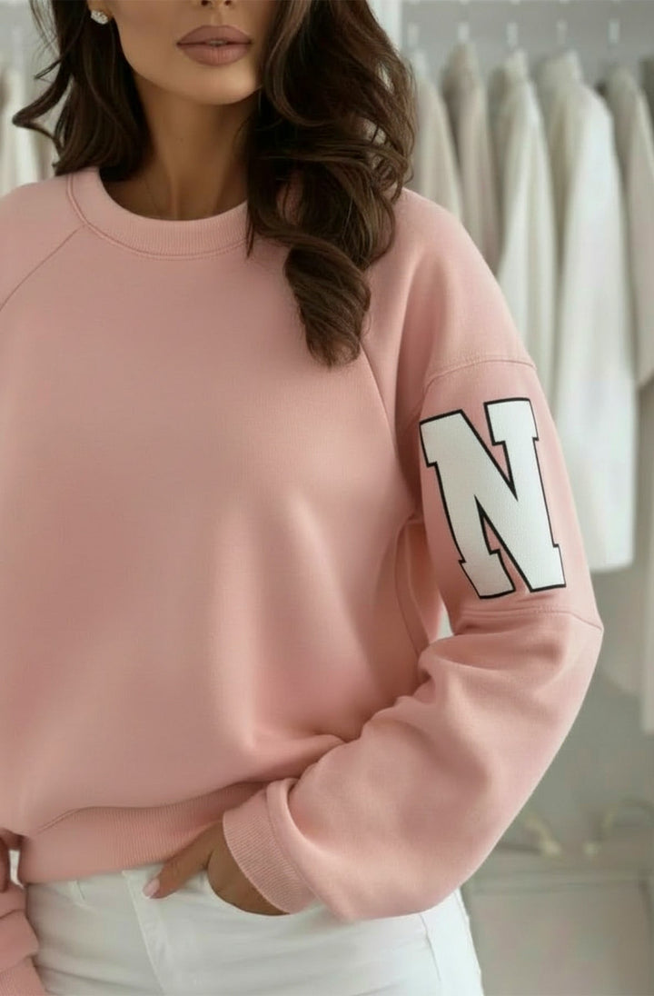 Amber ‘RKNE’ Oversized Raglan Letter Sleeve Sweatshirt Top