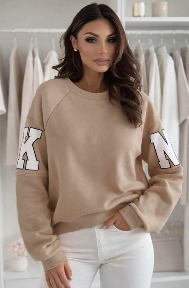 Amber ‘RKNE’ Oversized Raglan Letter Sleeve Sweatshirt Top