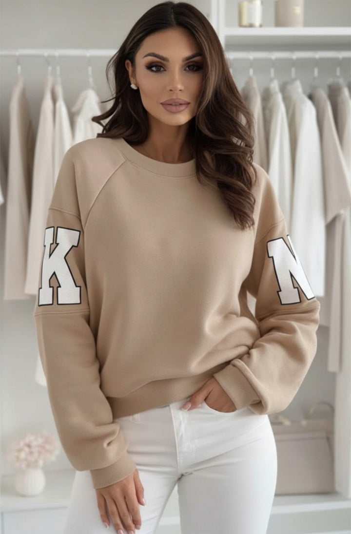 Amber ‘RKNE’ Oversized Raglan Letter Sleeve Sweatshirt Top