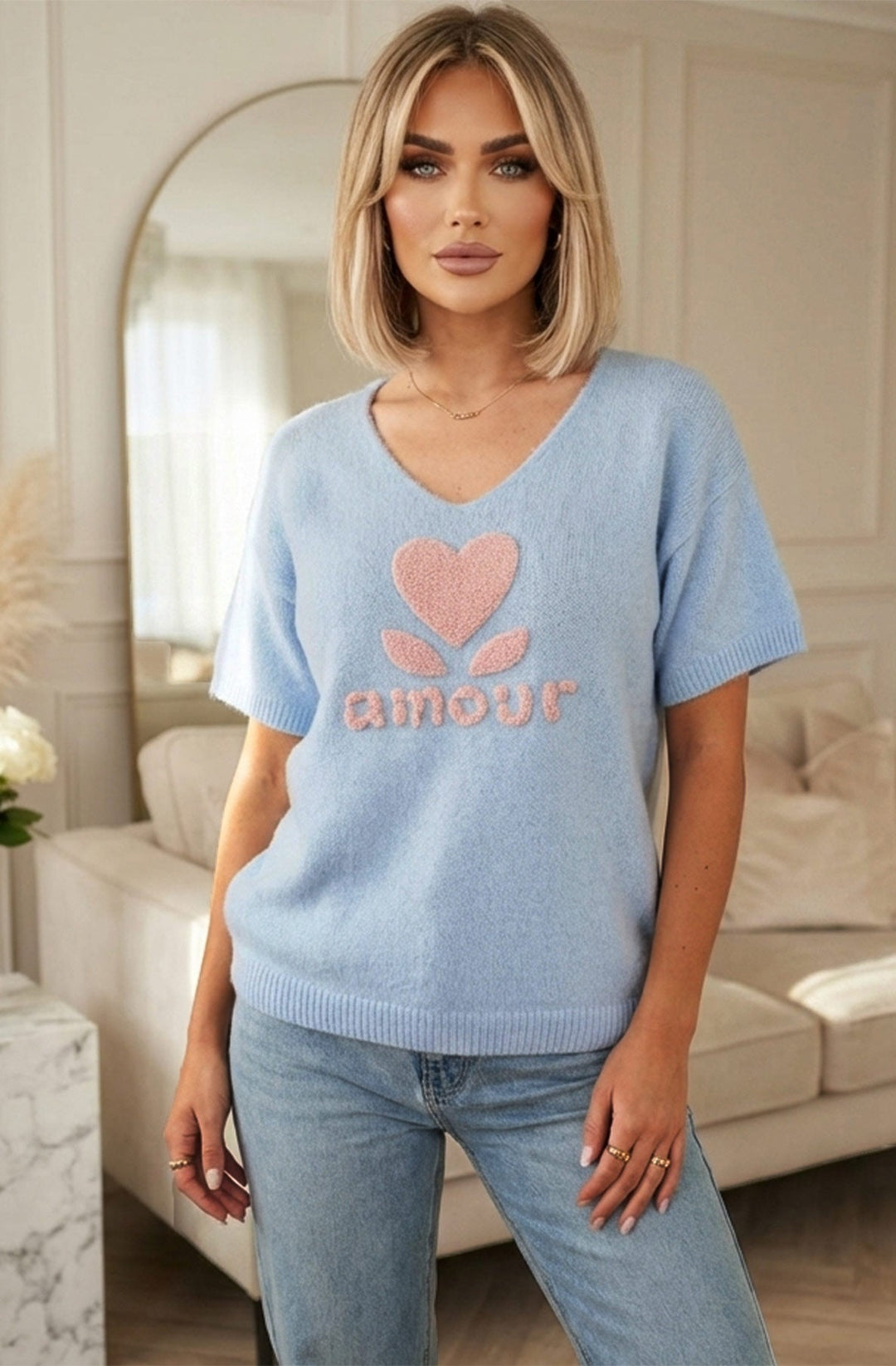 ‘Amour ❤️’ Alpaca Blend V-Neck Light Knitted Jumper Sweater