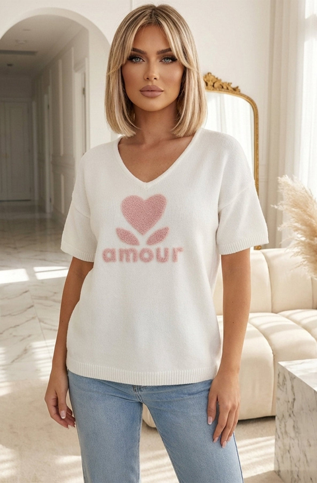 ‘Amour ❤️’ Alpaca Blend V-Neck Light Knitted Jumper Sweater